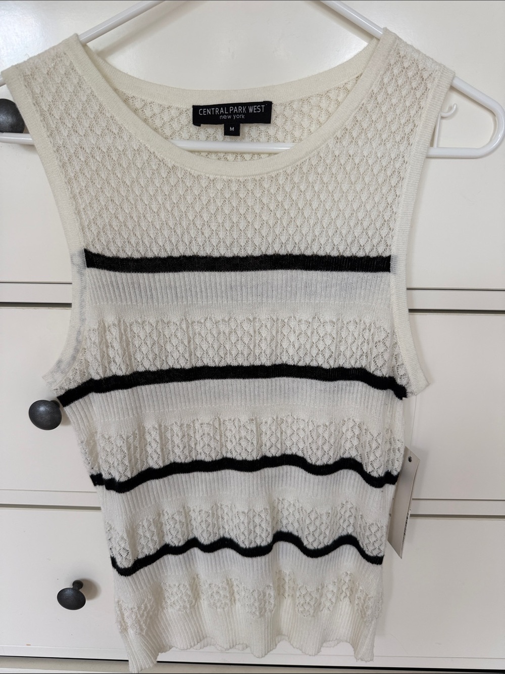 Central Park West Cream Tank with Black Horizontal Stripes